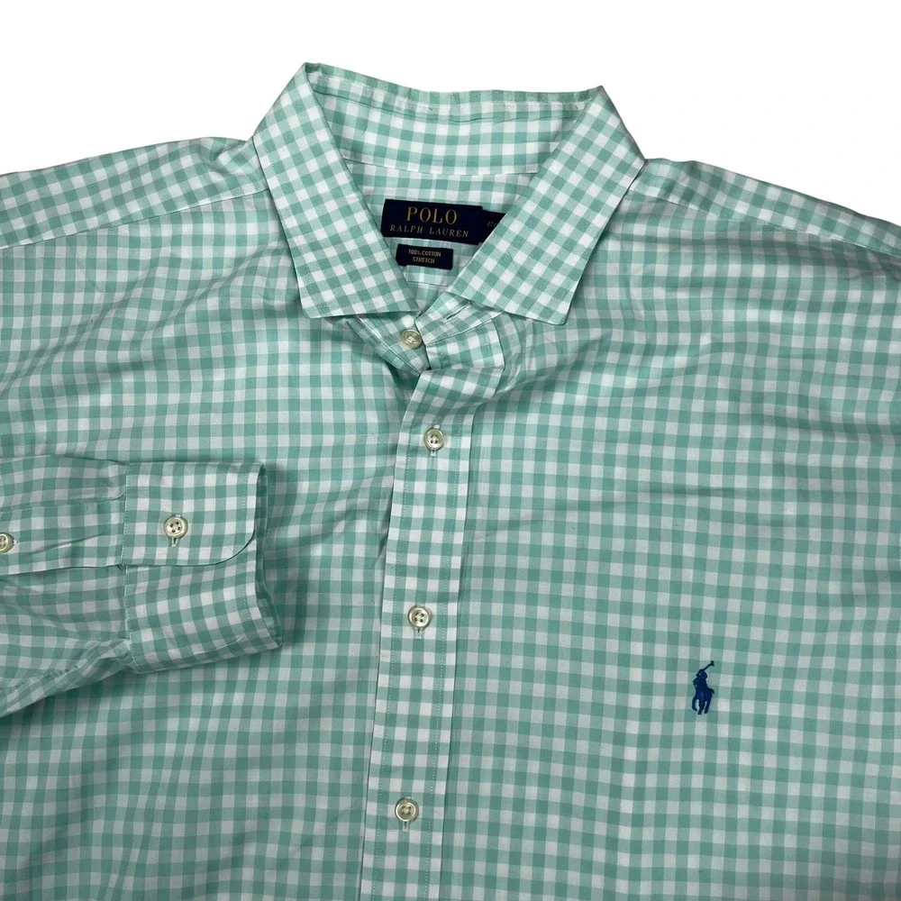 Polo Ralph Lauren Mens 2LT Green Gingham Check Stretch Cotton Button Down Shirt